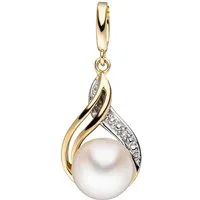 Schmuck Krone Perlenanhänger Anhänger mit Perle & Brillant, 585 Gelbgold, Gold 585