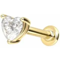 PIERCINGLINE Piercing-Set 14 Karat Gold Labret mit Push Fit MOISSANIT-HERZ (Labrets, 1-tlg)