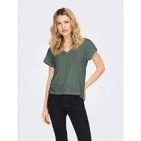ONLY V-Shirt ONLFREE LIFE S/S V-NECK LACE TOP JRS Materialmix, loose fit, V-Ausschnitt