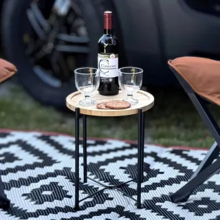 Beistelltisch klappbar abnehmbares Tablett Metall Bambus ø32x36cm | Bo-Camp Urban Outdoor Beistelltisch rund Balkon Camping Nachttisch 1404322