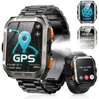 blackview GPS Smartwatch Herren mit 900mAh, LED Taschenlampen, 60 Tage Standby Smartwatch (1.91 Zoll, iOS&Android&HarmonyOS) Packung, 3xRiemen (Metallarmband+Silikonarmband+Geflochtenesband) und Ladekabel, 1,91",Taschenlampe/Kompass/SOS/Blutdruck/SpO