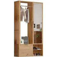 EXTSUD Garderobenschrank 6‑in‑1 Garderobenschrank mit Spiegel & Wäscheständer, 100 cm (Garderobenschrank und Spiegel, Breite 100 cm,Schrank mit unterer Tür) zum Aufhängen von Mänteln,Flurschrank mit Wäscheständer
