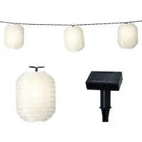 Lumineo LED Laterne, Dauerlicht, warmweiß, LED Solar Lichterkette Lampions 4,5m Nylon Weiß / Warmweiß