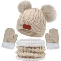 Coonoor Filzhut Kinder Mütze Schal Handschuhe Set (3-St) Niedliches Design Geeignet fur 1-4 Jahre alte Kinder Unisex