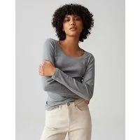 OPUS Langarmshirt SORANA aus BCI Cotton Mix figurbetont geschnitten, weicher Griff, weiter Rundhalsausschnitt