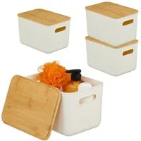 relaxdays Aufbewahrungsbox mit Bambusdeckel im Set, weiß, 4er-Pack S