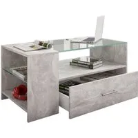 VCM Couchtisch Holz Sofatisch Couchtisch Schublade Glas Tindala