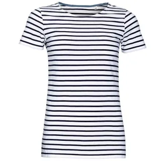 SOLS - "Miles" T-Shirt Rundhalsausschnitt für Damen (Weiß/Marineblau)