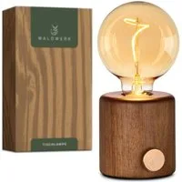 Waldwerk Nachttischlampe kabellos aus Eichenholz und Metall - Tischlampe mit Akku, LED wechselbar, Warmes Ambientelicht, Lampe kabellos - Tischleuchte - Tischlampe kabellos