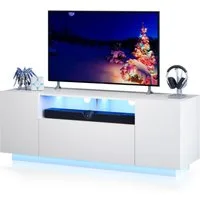 WLIVE TV-Schrank TV-Lowboard mit RGB-LED-Beleuchtung & Soft-Close, 122/170 × 36 × 45 cm (TV Board mit Schränken und 2 Freiflächen, großer Stauraum) Fernsehschrank mit Klapptür, Weiß