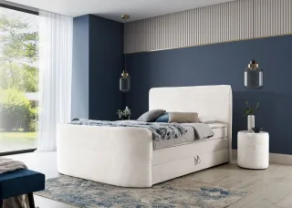 Boxspringbett Schlafzimmerbett BODY 200x200cm in Stoff Creme inkl. Bettkasten