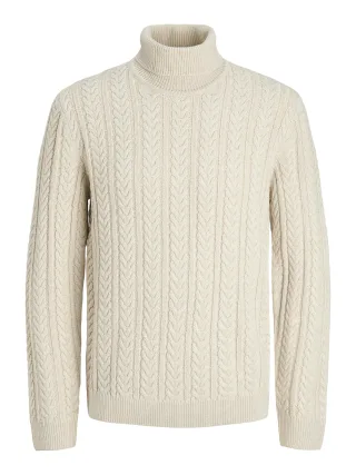 JACK&JONES - JPRBLUSEAN KNIT CABLE ROLL NECK silver lining - Gr. - XXL
