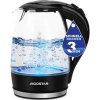 Aigostar Wasserkocher Glas mit Kalkfilter, Glaswasserkocher LED-Beleuchtung, 100% BPA Frei, 1.7 l, 2200,00 W, 360° Edelstahl Sockel, Trockenaufschutz