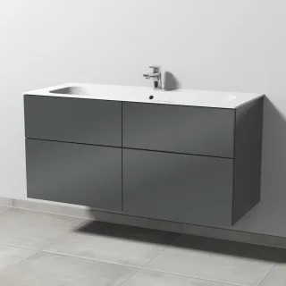 Sanipa 3way Keramik-Set Finion Keramik-Waschtisch und Unterbau mit 4 Auszügen, Anthrazit-Glanz SF40279