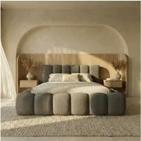 thematys Polsterbett CLOUD mit Bettkasten, 140x200 160x200 180x200 200x200cm (Kopfteil im Modernen-Look – weich, modern und pflegeleicht), hochwertiger Bouclé-Stoff in Ash, Weiß, und Kreme, Inklusive Lattenrost: Holzrahmen,hochwertiger Stoff), hydrau
