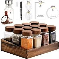 KingLux Gewürzständer Akazienholz-Tablett-Gewürzständer mit 12stk.120ml Gewürzgläser Eckig, (12-tlg)