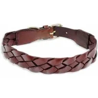 Monkimau Hunde-Halsband Hundehalsband Leder Halsband Hund braun breit geflochten S-XS, Leder