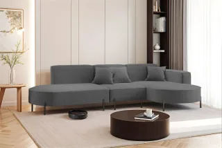 Ecksofa Designersofa VALENCIA in Stoff Quelle Dunkelgrau Ottomane Rechts