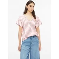 s.Oliver Kurzarmshirt T-Shirt Gestreiftes Jersey-T-Shirt mit V-Ausschnitt
