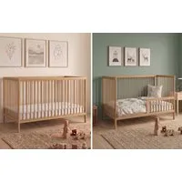Kids Collective Babybett Kinderbett Gitterbett Baby Bett mit Rausfallschutz 60x120 70x140, stabiles Buchenholz, made in Europe 60x120 cm Natur