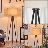 hofstein Stehlampe Stehlampe aus Holz/Stoff in Schwarz/Weiß/Beige, ohne Leuchtmittel, skandinavische Design Leuchte, Schirm (50 cm) u. Fußschalter, 1 xE27