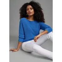 Laura Scott Strickpullover Übergangsstrick mit Streifendetails und 3/4 Ärmeln