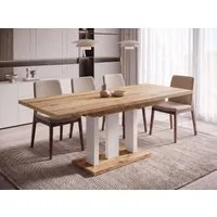 Endo-Moebel Säulen-Esstisch "Appia White" 130-210cm ausziehbar, erweiterbar, modern (1 Tisch), 2 Erweiterungsplatten, für 4, 6 oder 8 Personen, weiße Beine