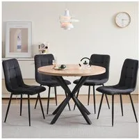 GrandCA HOME Essgruppe Tisch- und Stuhl-Set im Nordischen Stil, Essgruppe mit Stühlen, (5-tlg), Stühle aus Dutch Velvet / Cord, Metallbeine, Schwarz/Grau