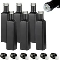 mikken Ölspender 6 Ölflaschen 0,25 Liter schwarz mit Ausgießer, Deckel & Etiketten, (Spar-Set), mit Originalitätsring, 6er Set mit Beschriftungsetiketten, matt