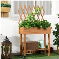 Outsunny Hochbeet Pflanzkübel mit Rollen (Pflanzkasten, 1 St., Blumenkasten), für Garten, Balkon, Braun