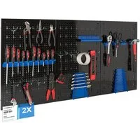Arebos Lochwand Werkzeugwand dreiteilig, 34-teiliges Hakenset Rot / Blau, 6 Stk., (Set, 34-tlg)