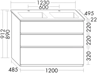 Burgbad Keramik Waschtisch+Waschtischunterschrank Lin20 Melamin Veloursgrau Matt/Schwarz Matt SGHM123F6429C0038