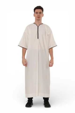 Herren Ramadan Creme Weiß Marokkanisches Gandoura Thobe Robe Djellaba Eid Jubba- TT-006