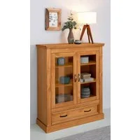 OTTO home Vitrine Selma Highboard aus massivem Kiefernholz, mit Griffen aus antikisiertem Metall
