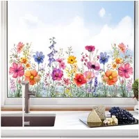 FOUORTUNATE-BEE Fenstersticker Fensterfolie Blumen bunt statisch beidseitig ablösbar Dekor, Für Fenster Glas Tür Wohnzimmer Büro Deko Vogelschutz Folie
