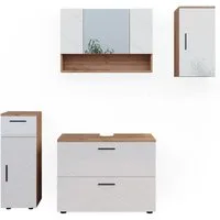 Vicco Badmöbel-Set Irma, Eiche/Weiß Hochglanz, 4 Teile, (4-St., 4er Set)