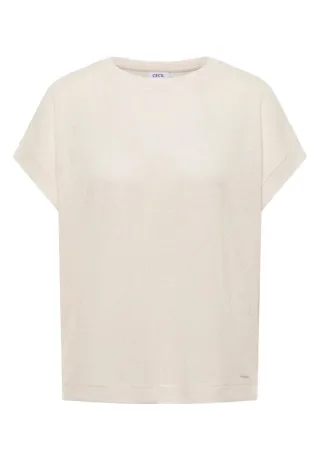Cecil - T-Shirt mit Boatneck im Strick-Look beige - Gr. - L