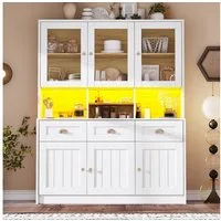 i@home Küchenbuffet Vitrinenschrank mit LED-Beleuchtung 140×40×175cm Weiß/Schwarz LED-Beleuchtung mit Farbwechsel, Kippsicherung, moderne Vitrinenoptik