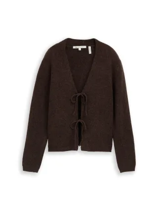 Denim Tom Tailor - Cardigan mit Schleifen-Details chocolate brown melange - Gr. - XS
