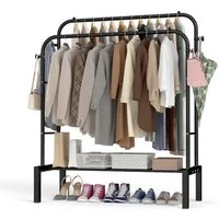 loefme Kleiderständer 3-in-1 Garderobenständer, Metall Kleiderstange offen, (mit Seitenhaken), Einfache Montage Multifunktionaler Kleiderständer, Schwarz
