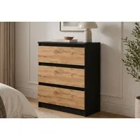 Home Collective Kommode Sideboard mit Schubladen Schubladenschrank Kommodenschrank, modern & vielseitig, mit 3 grifflosen Schubladen Schwarze Craft-Eiche