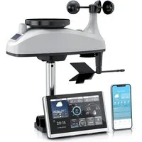Brandson WIFI / Wlan, mit 7in1 Funk Außensensor, Barometer, Tuya Smart App Wetterstation (mit Außensensor (Temperatur, Luftfeuchtigkeit, Wind, Regen, Luftdruck), Wecker, Wetter Prognose, Temperaturtrend, UV, Mondphase)