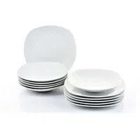 Retsch Arzberg Tafelservice Geschirr-Set Fino (12-tlg), 6 Personen, Porzellan, Teller Set, weiß, Made in Germany, 12 Teile, für 6 Personen
