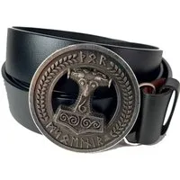 Ware aus aller Welt Ledergürtel Wechselgürtel Gürtel in schwarz mit Thorshammer Mjölnir Gürtelschnalle