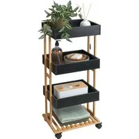 Koopman Badregal Schwarz Holz Aufbewahrung Bambus 84cm Ablage Bad, Stück 1-tlg., 4 Etagen, Schrank, Handtuchhalter, Badezimmer, 84cm hoch