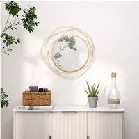 HOMCOM Wandbild Wandkunst aus Metall, 65cm Runder Spiegel, Muster (Wanddekoration, 1 St), für Wohnzimmer, Esszimmer, Büro, Gold