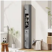 Kleankin Badkommode Hochschrank, Toilettenschrank, 4 offene Fächer, für kleine Räume (schmaler Badezimmer-Aufbewahrungsschrank, 1 St., mit Schublade, verstellbaren Regalen), 20 x 20 x 180 cm, Grau
