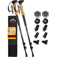 Alpenwert Wanderstöcke Teleskop Trekkingstöcke Nordic Walking Stöcke - Korkgriff zum Wandern (Premium Stöcke, Komplett Set 12 Teile), Wanderstöcke, ultraleicht, mit ergonomischen Korkgriffen