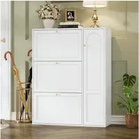 Merax Schuhschrank mit 3 Klappen & 1 Tür, Verstellbaren Regalen (1-St., Schuhkipper Schmal, Schuhkommode Flur) Schuhablage, Schuhregal