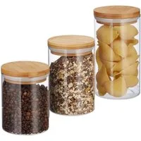 relaxdays Vorratsdose 3er Set Vorratsdosen Glas ver. Größen, Glas